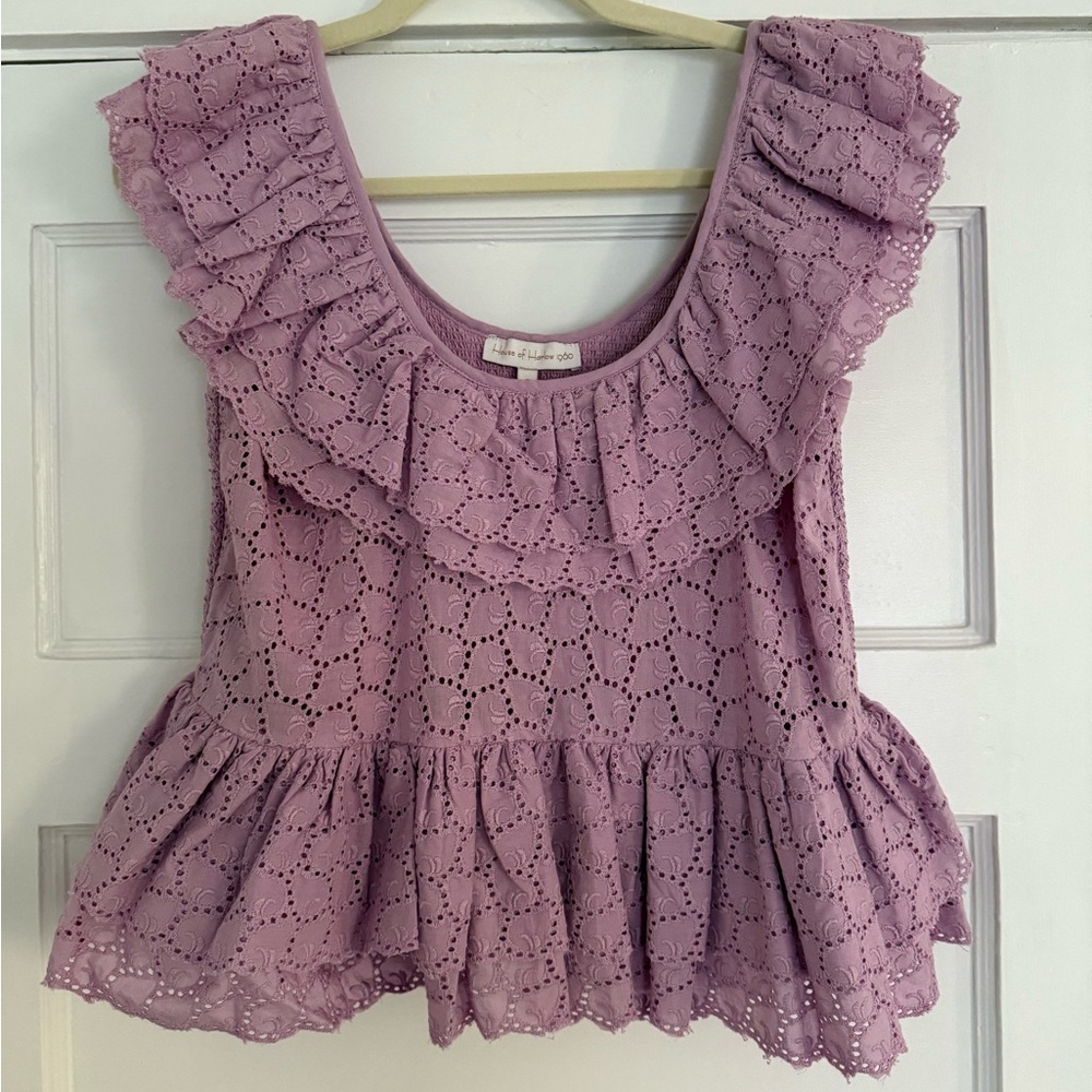 House of Harlow Eyelet Peplum Top- Lilac Size Small